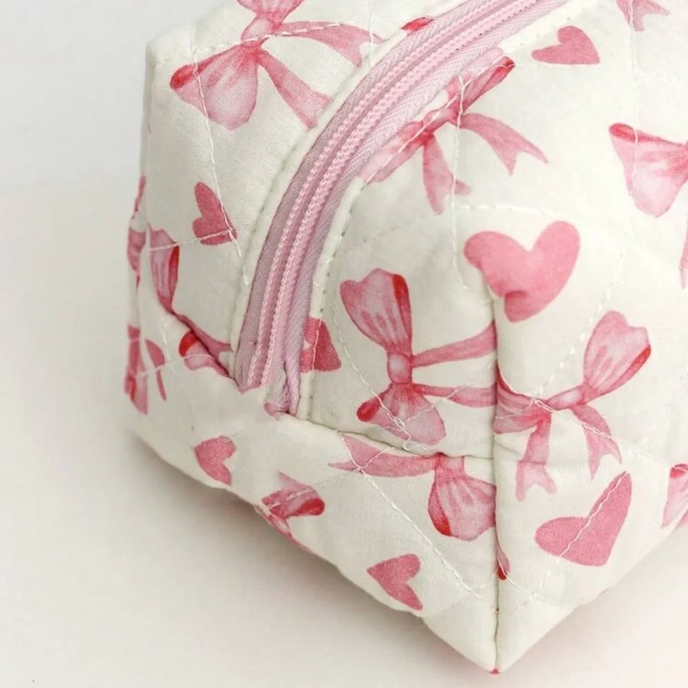 Pink Bow and Heart Cosmetic Bag